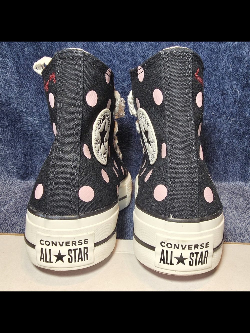 Converse High Top Sneakers - Black with Pink Polka Dots - Picture 4 of 6